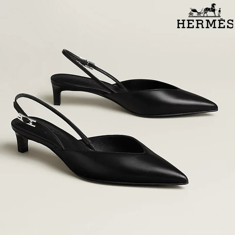 Herm¨¨s Black Leather Slingback Kitten Heels
