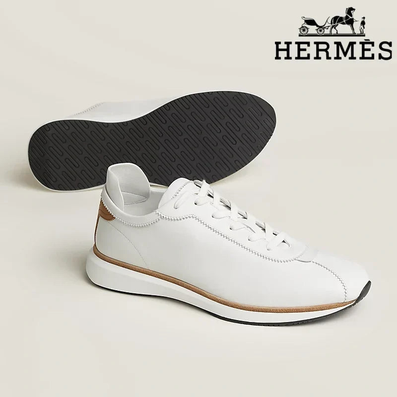 Herm¨¨s womens shoes men sneaker White Leather Low Top Sneakers