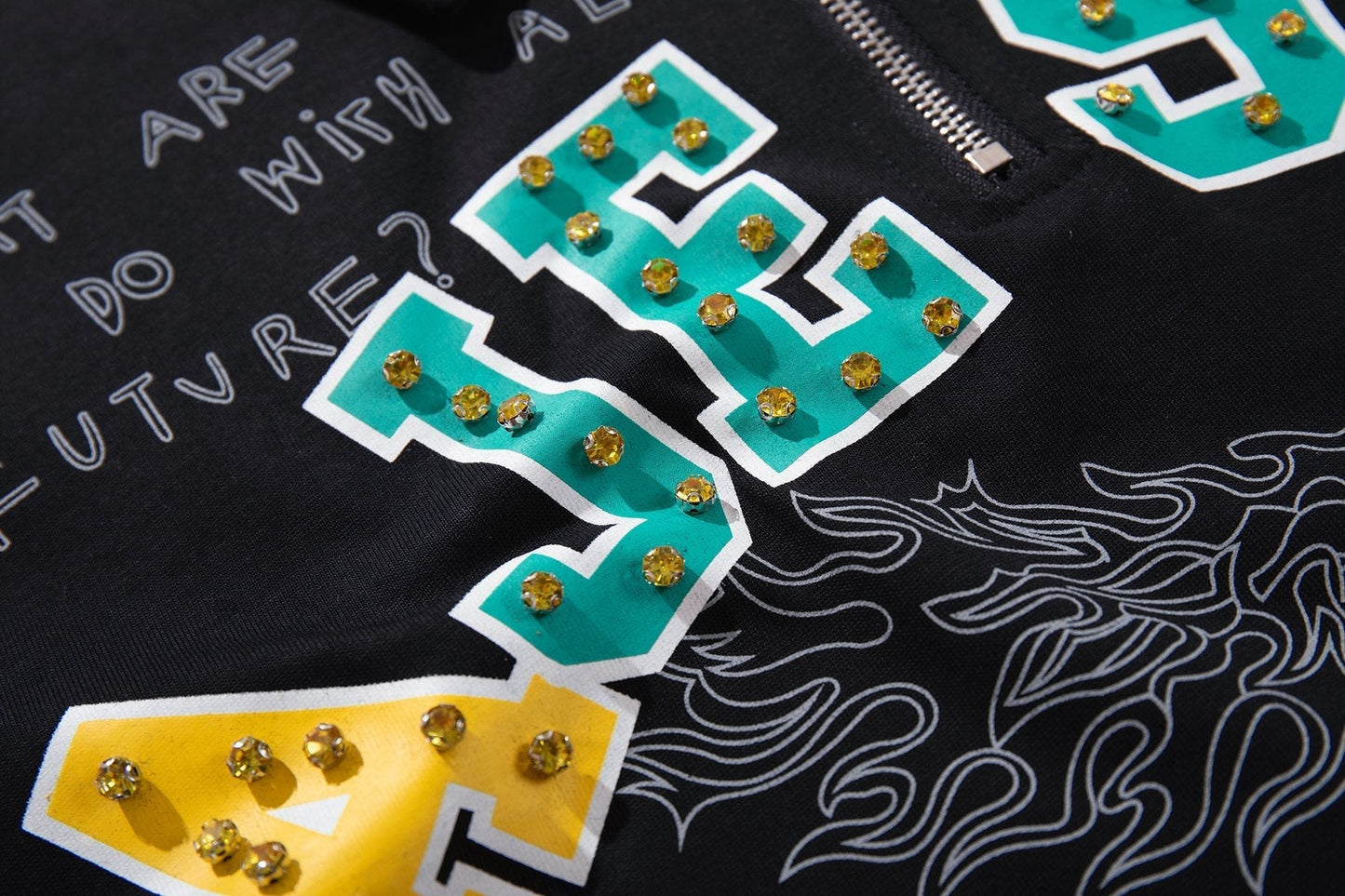 MAJESTIK Embellished Distressed Zip Polo Shirt ¡ª detail