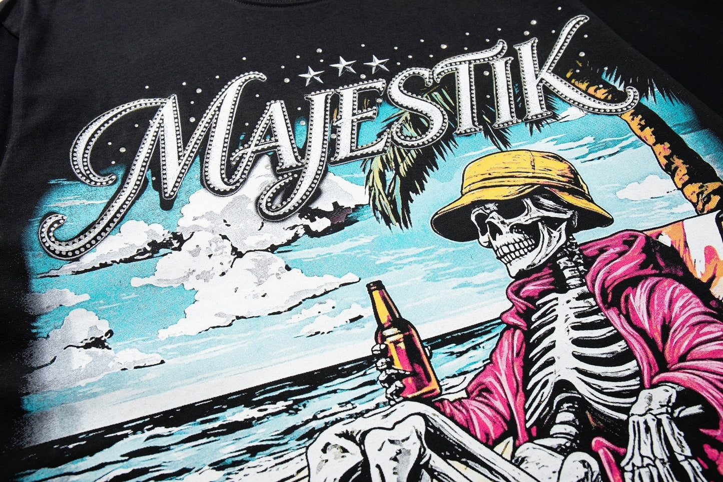 MAJESTIK Rhinestone Distressed Graphic T-Shirt ¡ª detail