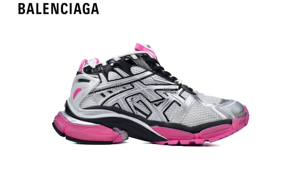 Balenciaga Runner men's shoes  women sneakers¡ª Silver Mesh, Black & Pink Synthetic Overlays