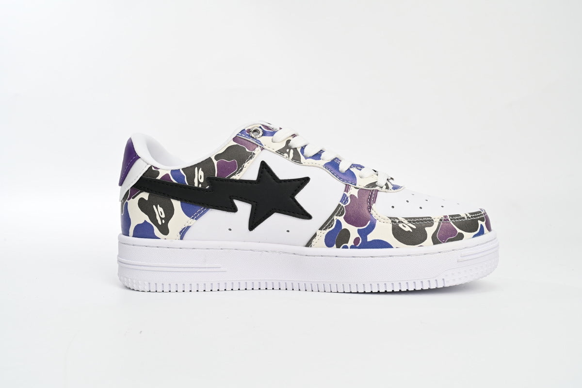 A BATHING APE BAPE STA Purple Camo & White Sneakers | Women's & Men's Skate-Inspired Shoes