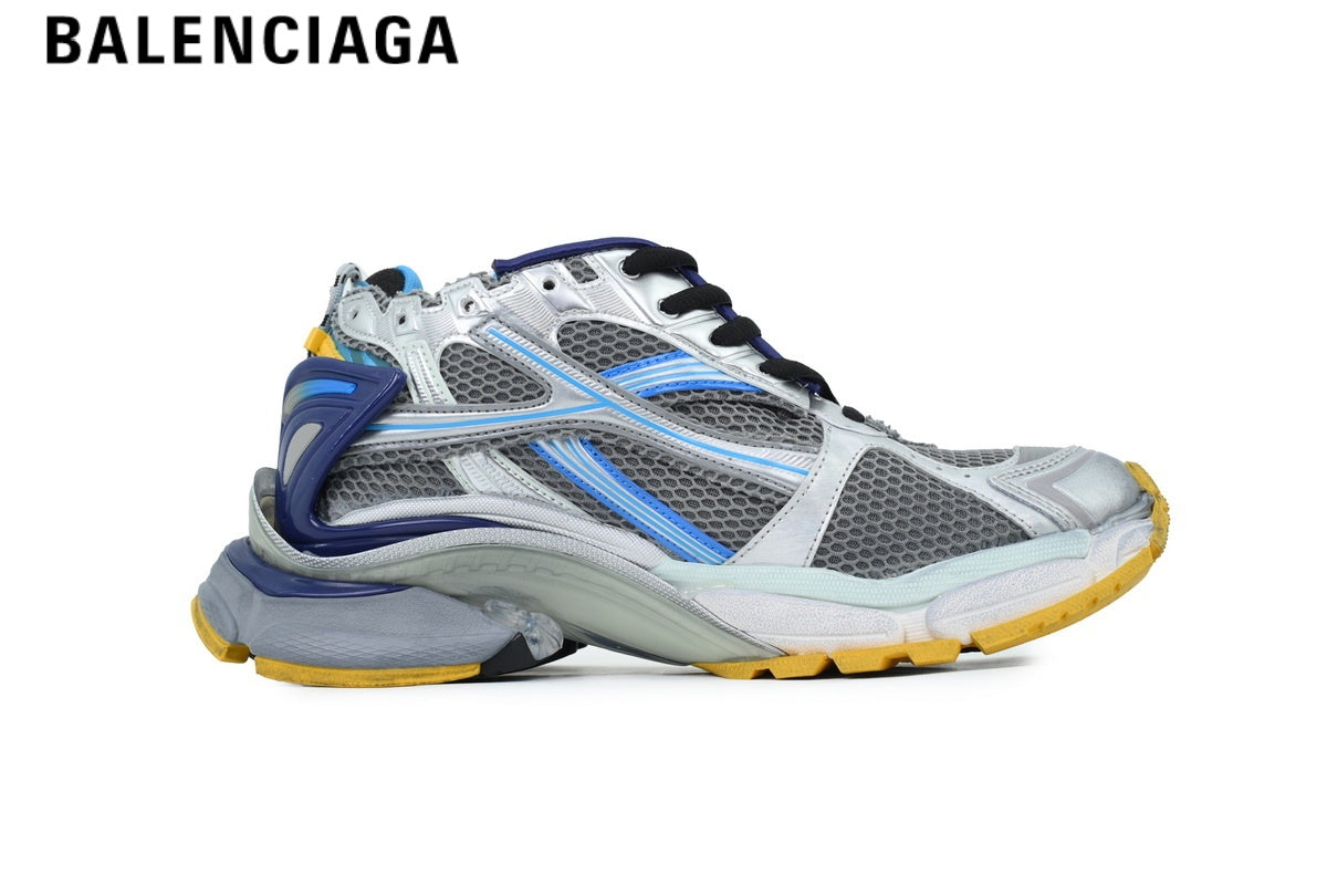 Balenciaga Runner Mid Sneaker ¡ª Silver Mesh, Blue & Yellow Synthetic Overlays