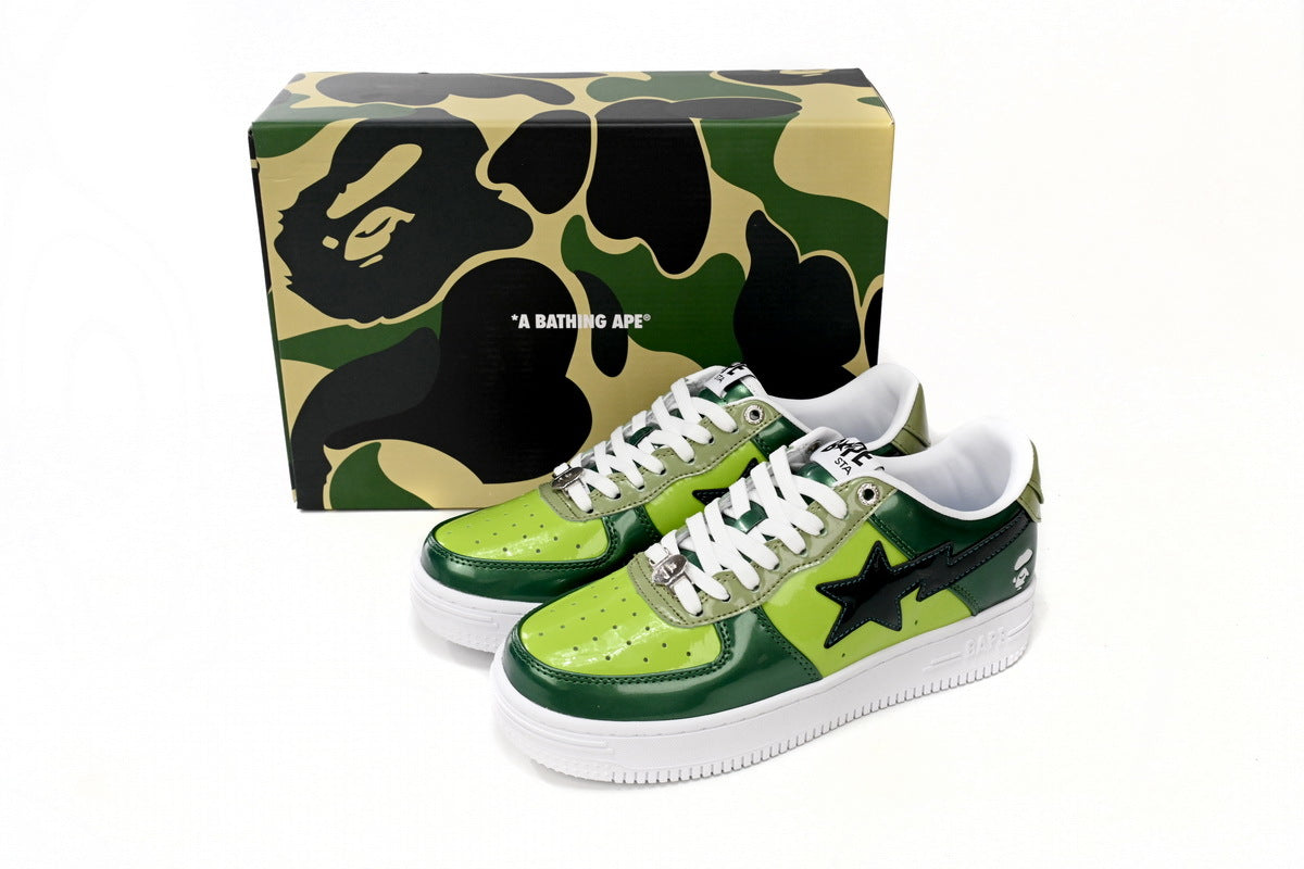 A BATHING APE BAPE STA Glossy Forest & Lime Green Sneakers | Women's & Men's Skate-Inspired Shoes