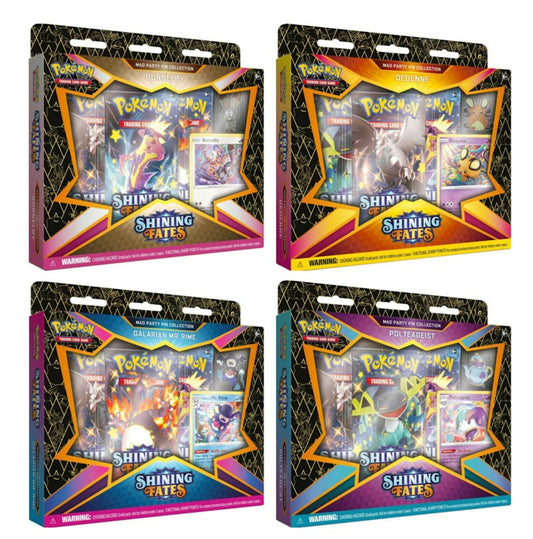 Pok¨¦mon TCG Sword & Shield Shining Fates Mad Party Pin Collection 4X Lot Bunnelby/Dedenne/Galarian Mr. Rime/Polteageist