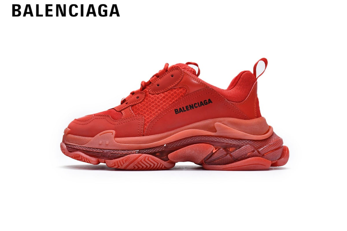 Balenciaga Triple S men's shoes  women sneakers ¡ª All Red, Clear Sole