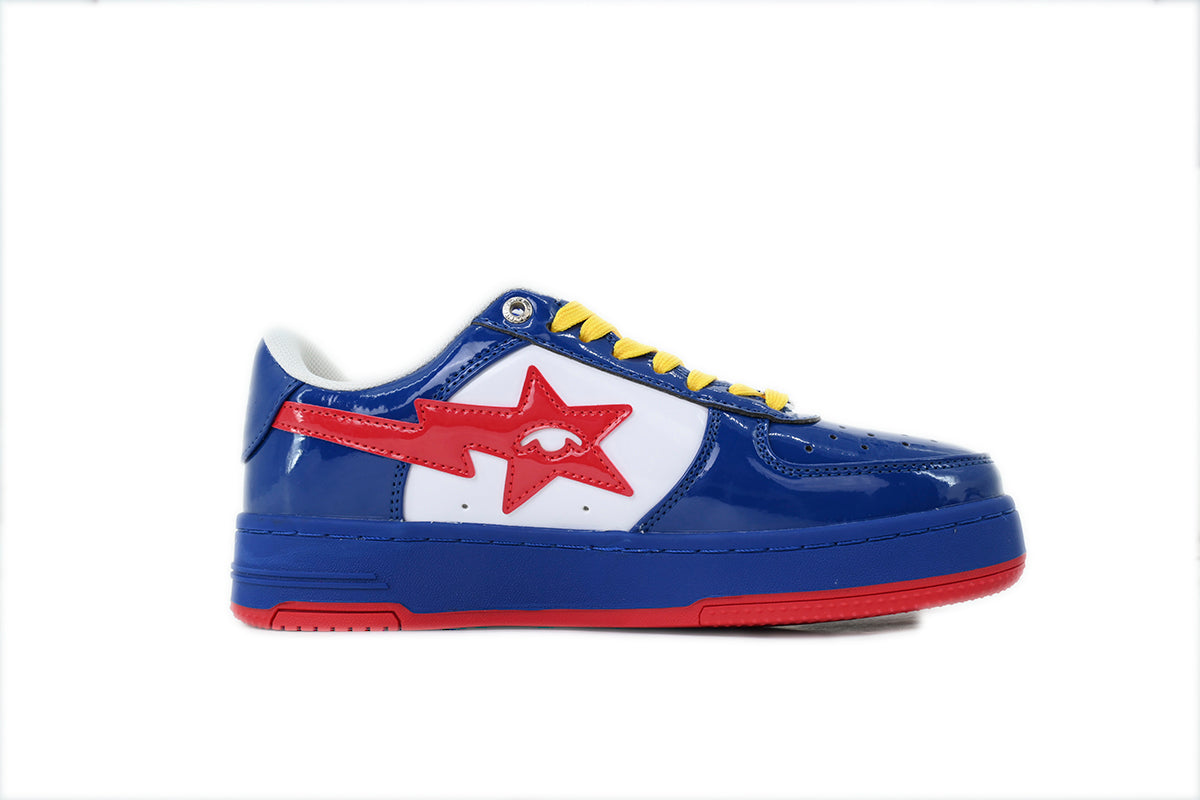 A BATHING APE BAPE STA Glossy Royal Blue & Red Eye-Graphic Sneakers | Women's & Men's Skate-Inspired Shoes