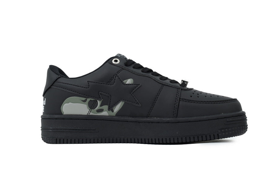 A BATHING APE BAPE STA All Black Shark & Camo Graphic Sneakers | Women's & Men's Skate-Inspired Shoes
