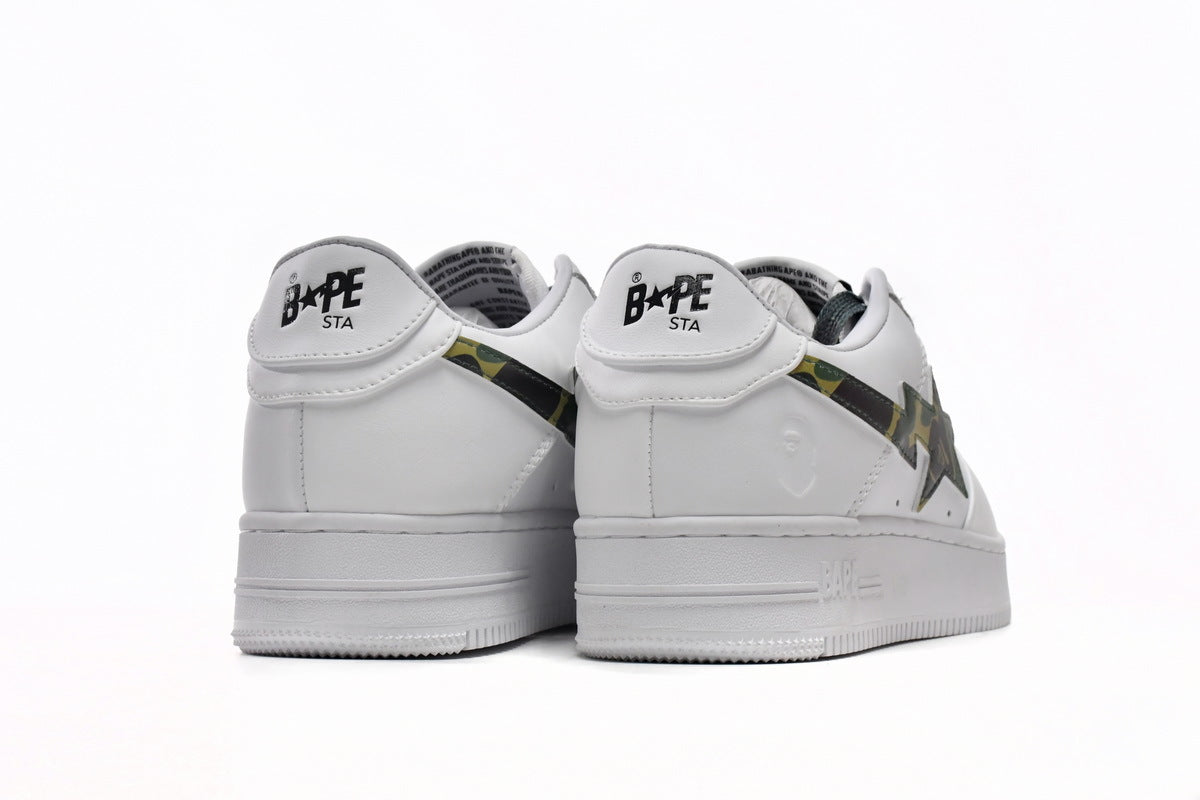 A BATHING APE BAPE STA White & Green Camo Sneakers | Women's & Men's Skate-Inspired Shoes