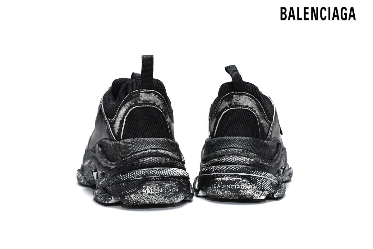 Balenciaga Triple S men's shoes  women sneakers Black Vintage Washed