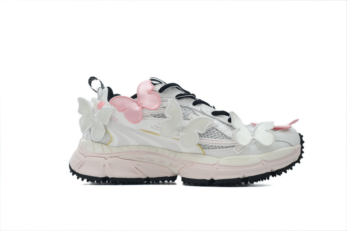 Off-White Be Right Back Women's Men's Shoes | White & Pink Butterfly Mesh Retro Sneakers
