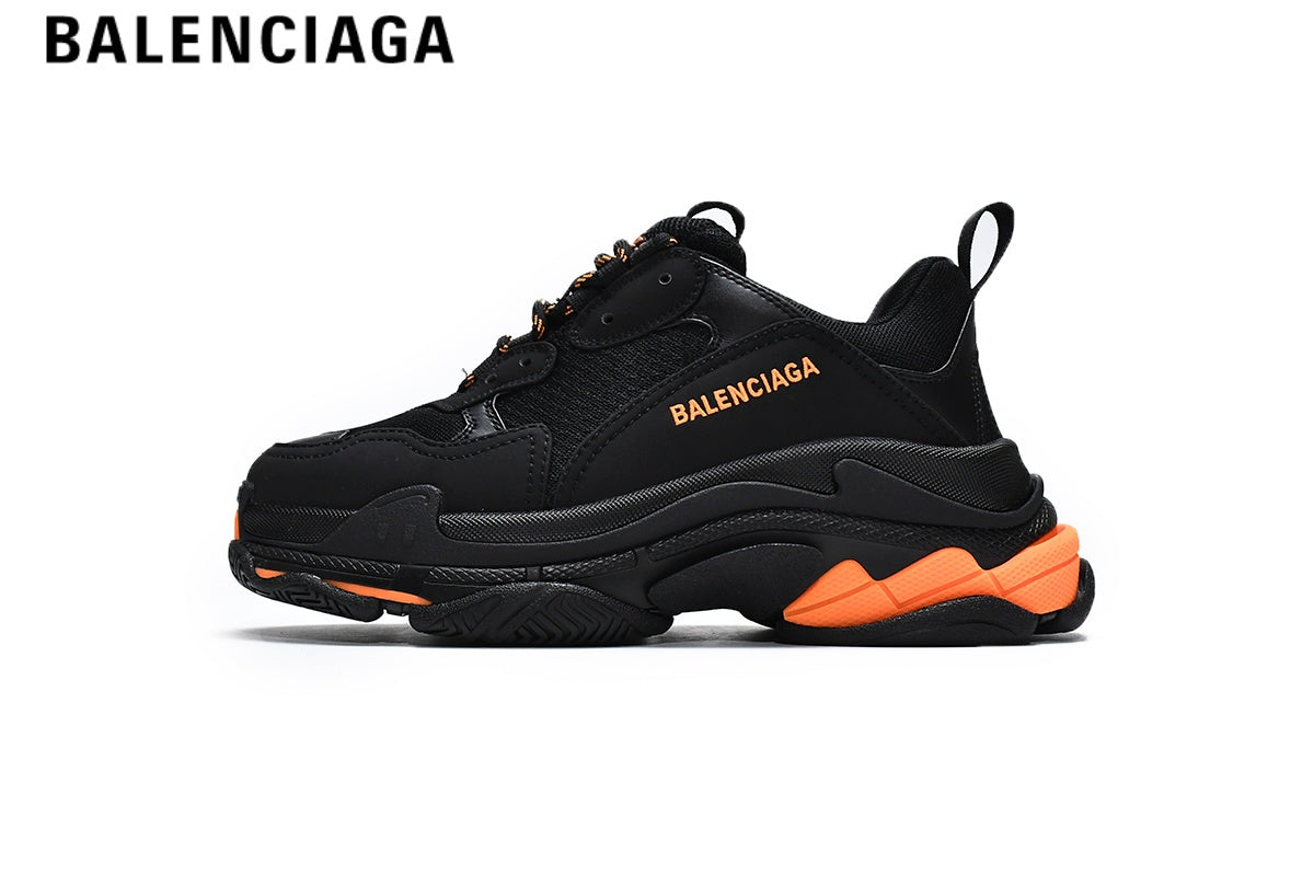Balenciaga Triple S men's shoes  women sneakers ¡ª Black, Orange Logo