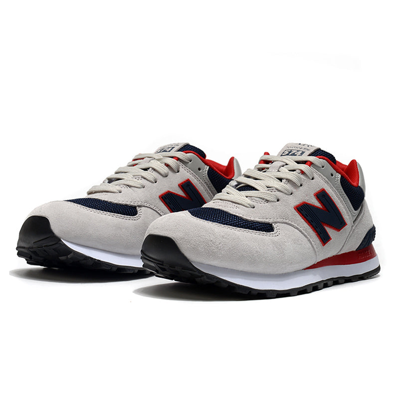 New Balance 574 Women's & Men's Light Grey Navy & Red Retro Sneakers