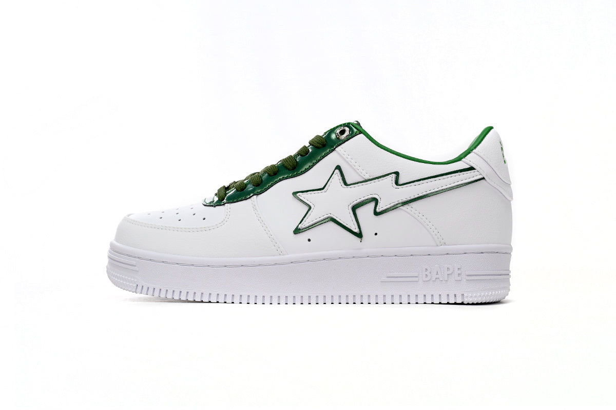 A BATHING APE BAPE STA White & Green Outline Sneakers | Women's & Men's Skate-Inspired Shoes