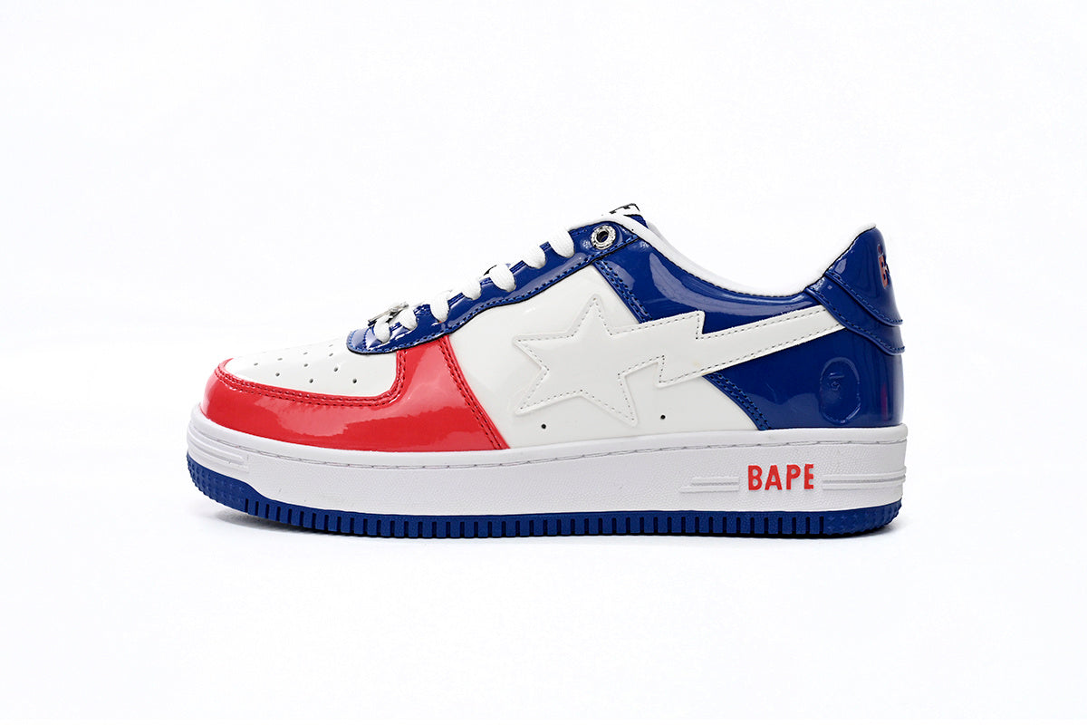 A BATHING APE BAPE STA Glossy Red, White & Blue Sneakers | Women's & Men's Skate-Inspired Shoes