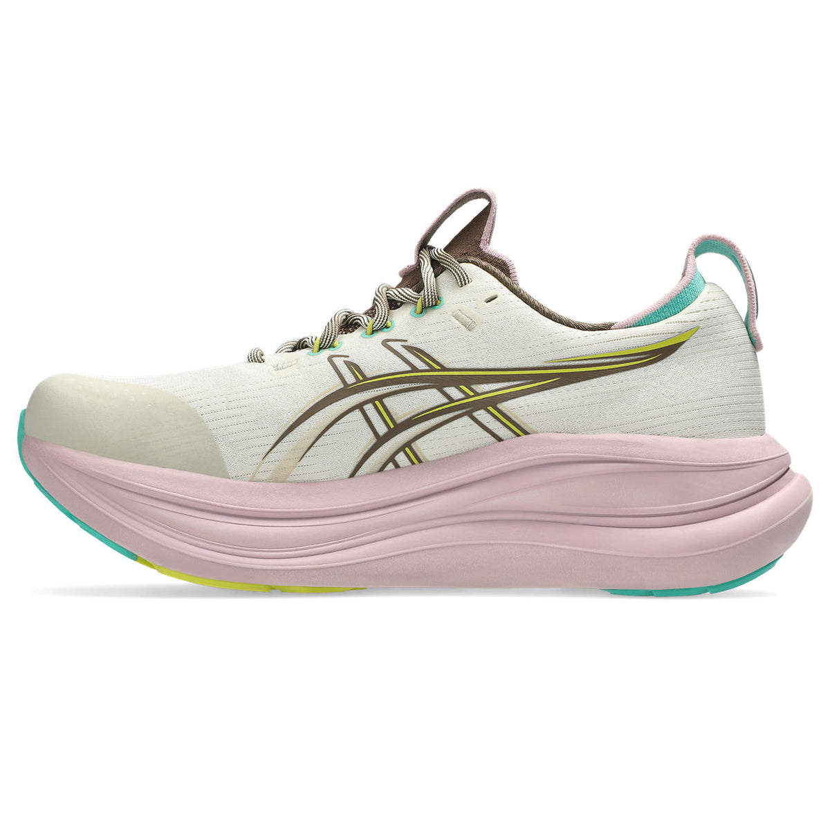 Asics womens shoes  neutral running shoes mens  sneakers  Gel-Nimbus 28 ¨C Off-White/Brown/Pink Running Shoe