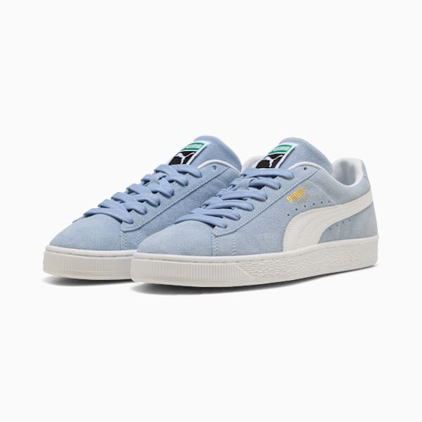 PUMA Suede Classic Light Blue-White-Gold  puma shoes for men  womens shoes  roma shoes
