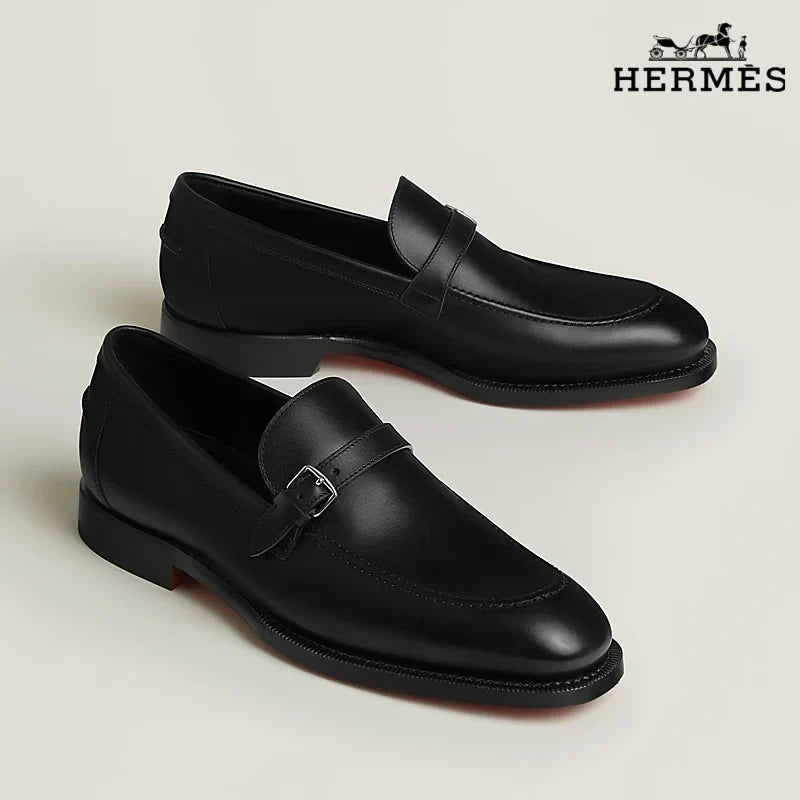 Herm¨¨s Black Leather Loafer with Single Buckle
