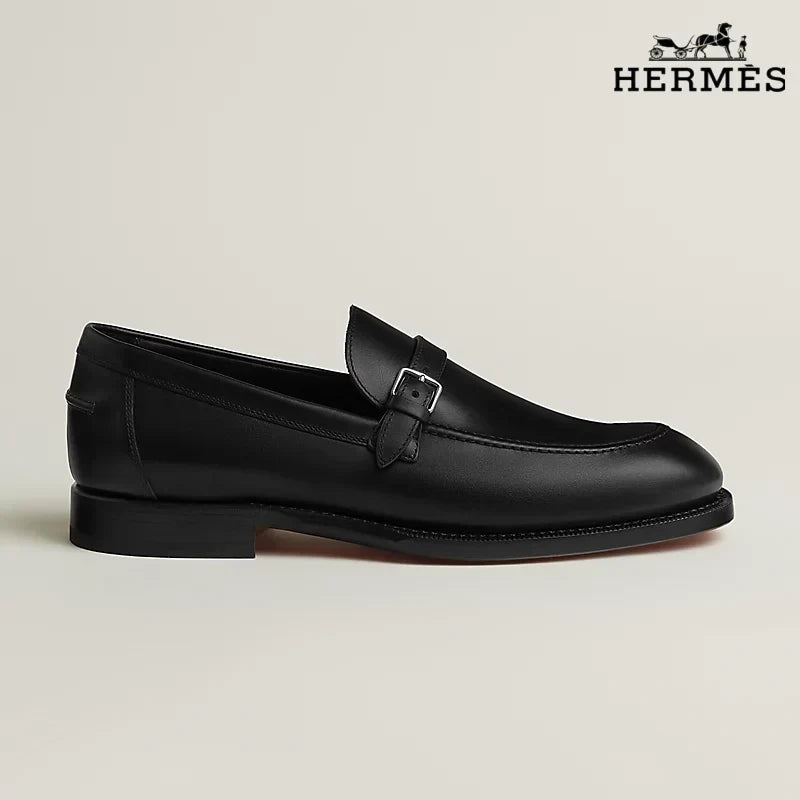 Herm¨¨s Black Leather Loafer with Single Buckle