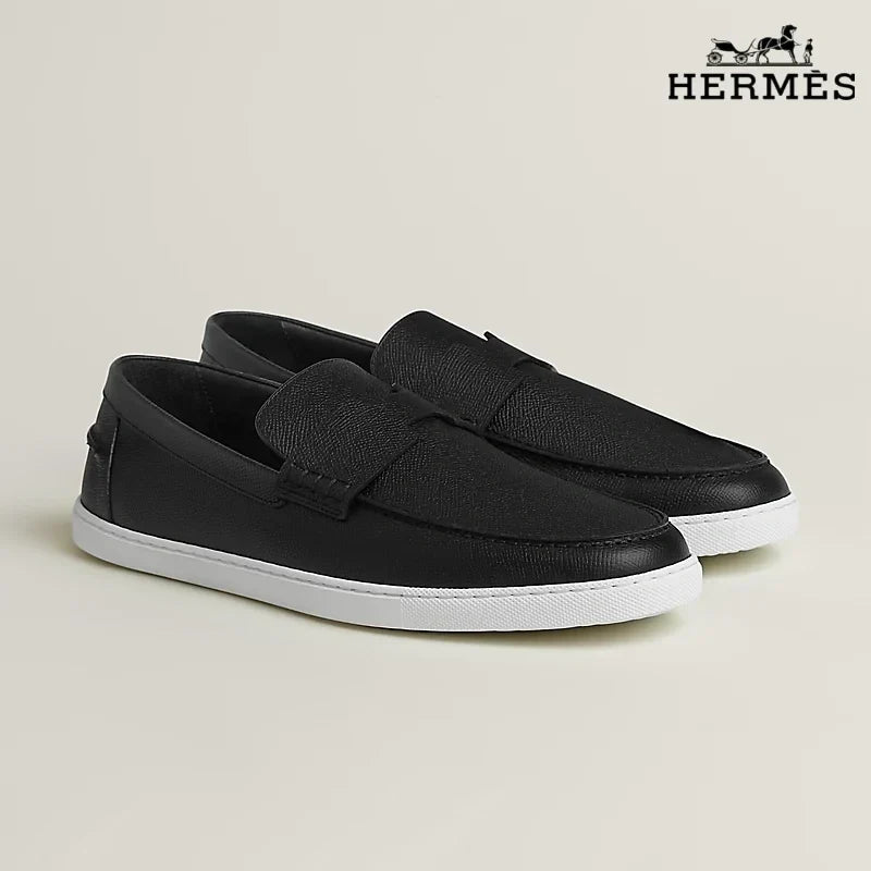 Herm¨¨s Black Grain Leather Loafer with White Sole