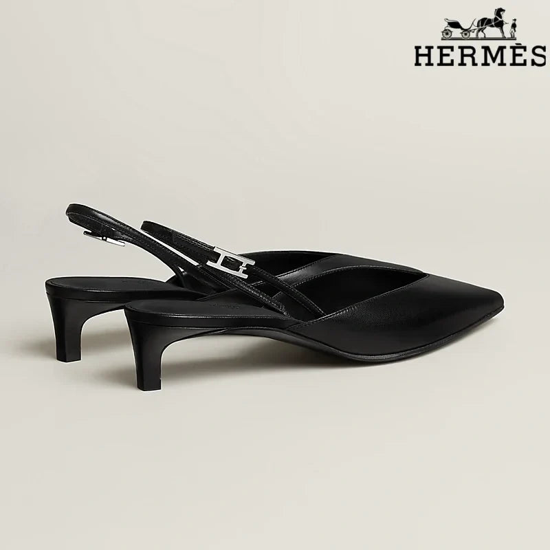 Herm¨¨s Black Leather Slingback Kitten Heels