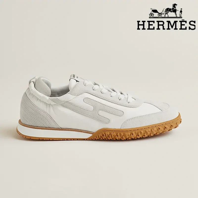 Herm¨¨s womens shoes men sneaker White and Grey Suede Sneakers