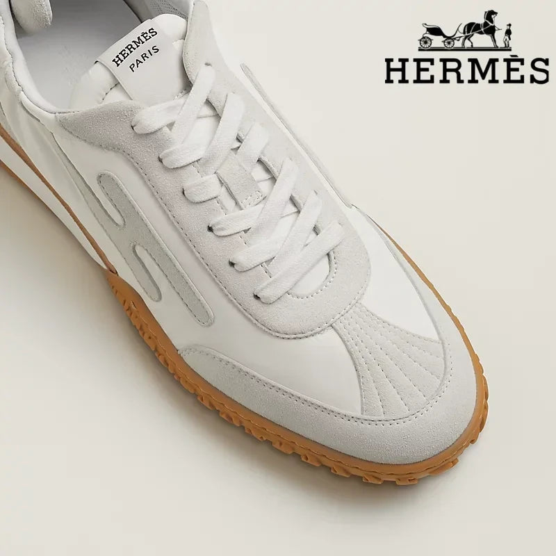 Herm¨¨s womens shoes men sneaker White and Grey Suede Sneakers