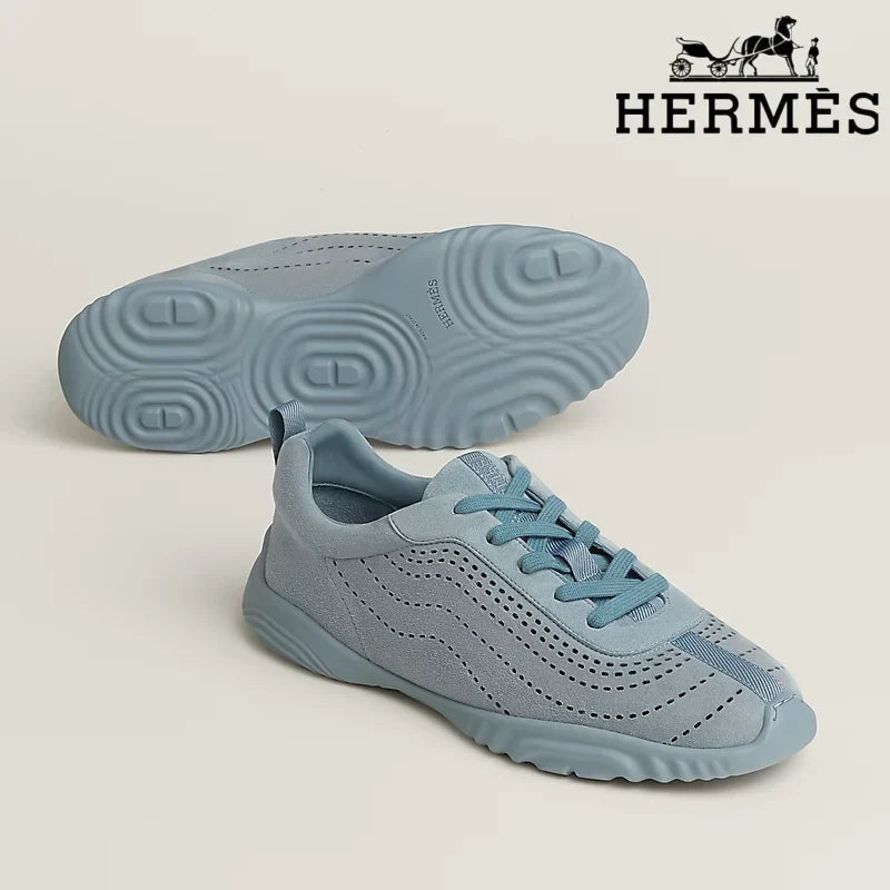 Herm¨¨s Light Blue Perforated Suede Sneakers