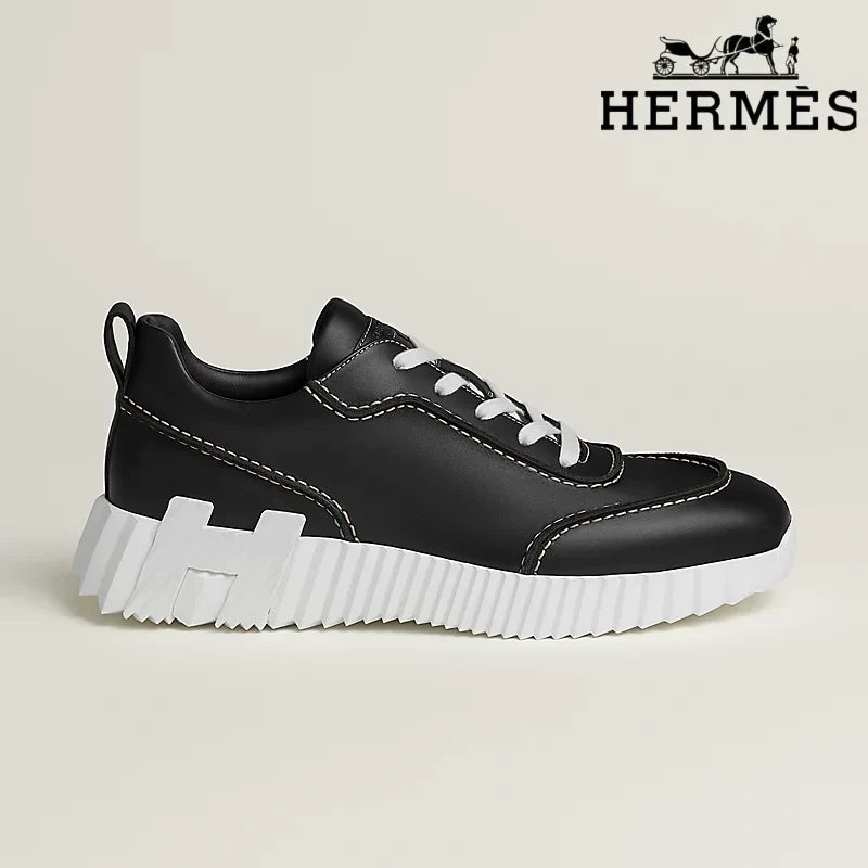 Herm¨¨s Black Leather Ridged Sole Sneakers