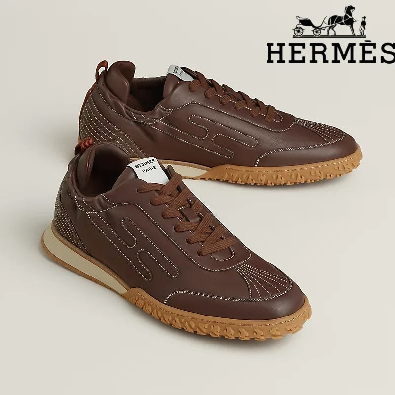 Herm¨¨s Brown Leather Stitched Sneaker