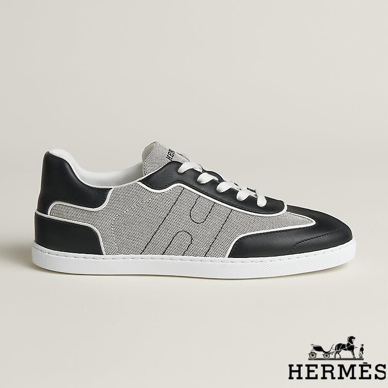 Herm¨¨s Black and Grey Canvas Leather Sneakers