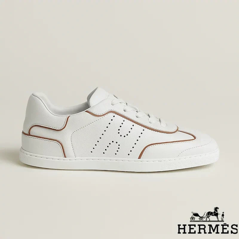 Herm¨¨s womens shoes men sneaker White Leather Perforated H Sneakers