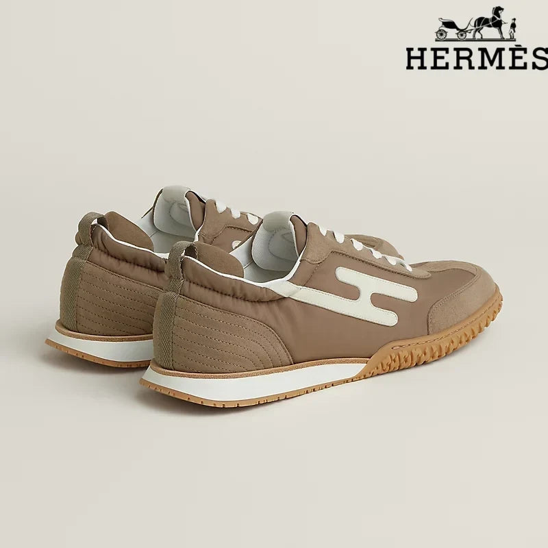 Herm¨¨s Brown Fabric Sneakers with White H-Logo
