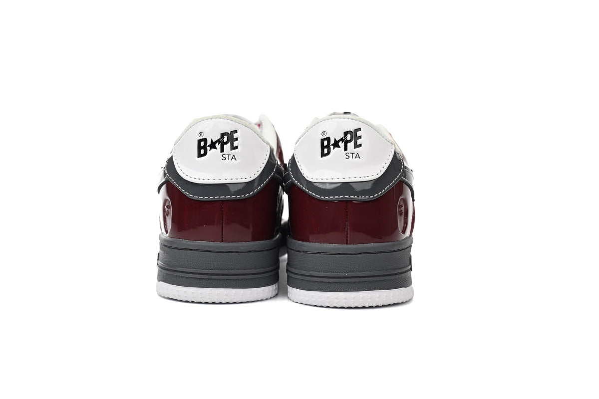 A BATHING APE BAPE STA Glossy Burgundy & Grey Sneakers | Women's & Men's Skate-Inspired Shoes