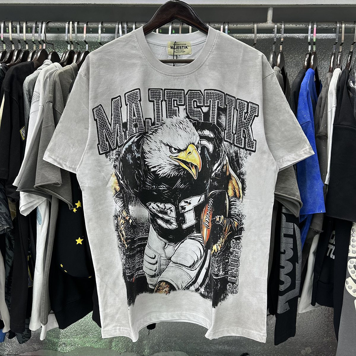 MAJESTIK Eagle Football Rhinestone Graphic T-Shirt ¡ª context