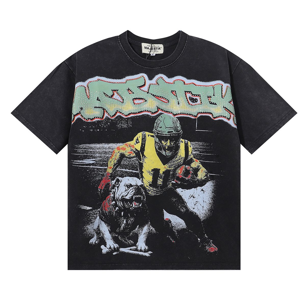 MAJESTIK Bulldog Football Rhinestone Cropped T-Shirt ¡ª hero
