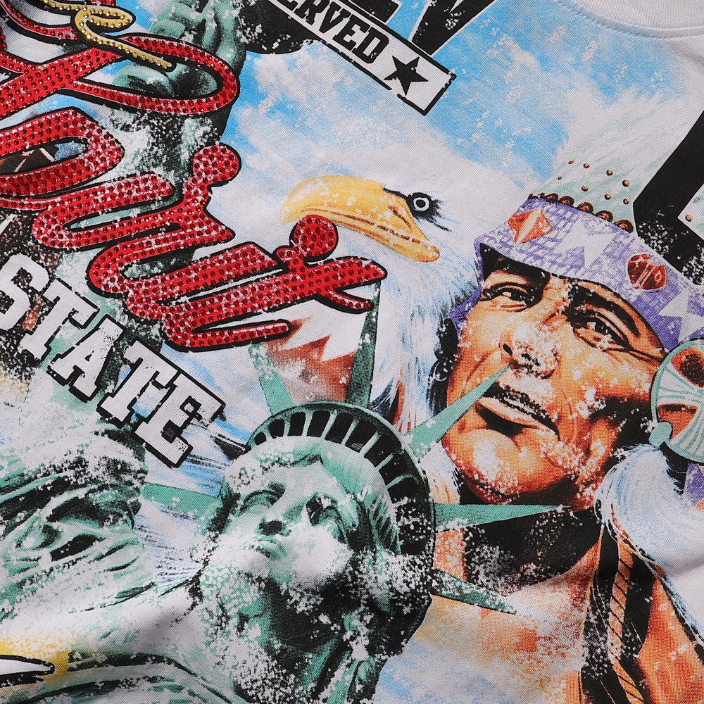 MAJESTIK Liberty Statue Rhinestone Graphic T-Shirt ¡ª detail