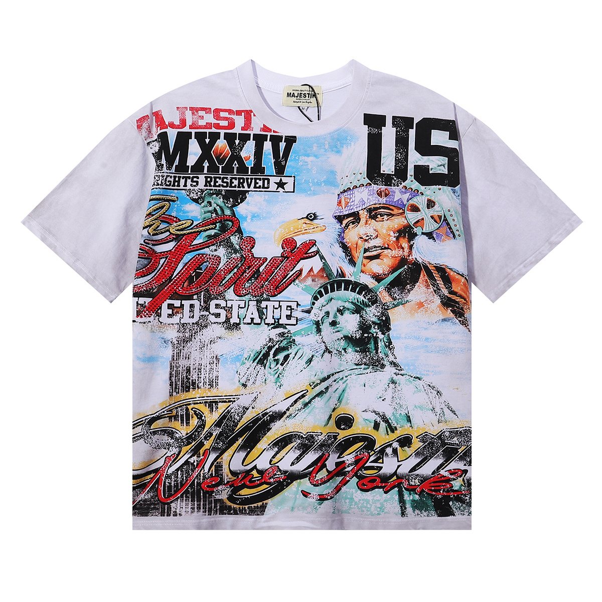 MAJESTIK Liberty Statue Rhinestone Graphic T-Shirt ¡ª hero
