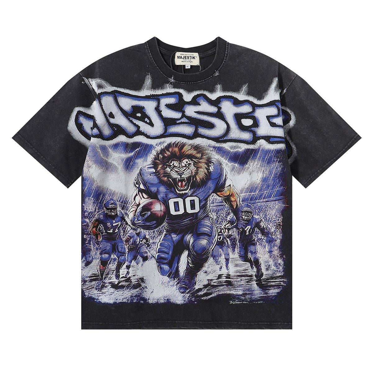 MAJESTIK Lion Football Rhinestone Crop T-Shirt ¡ª hero
