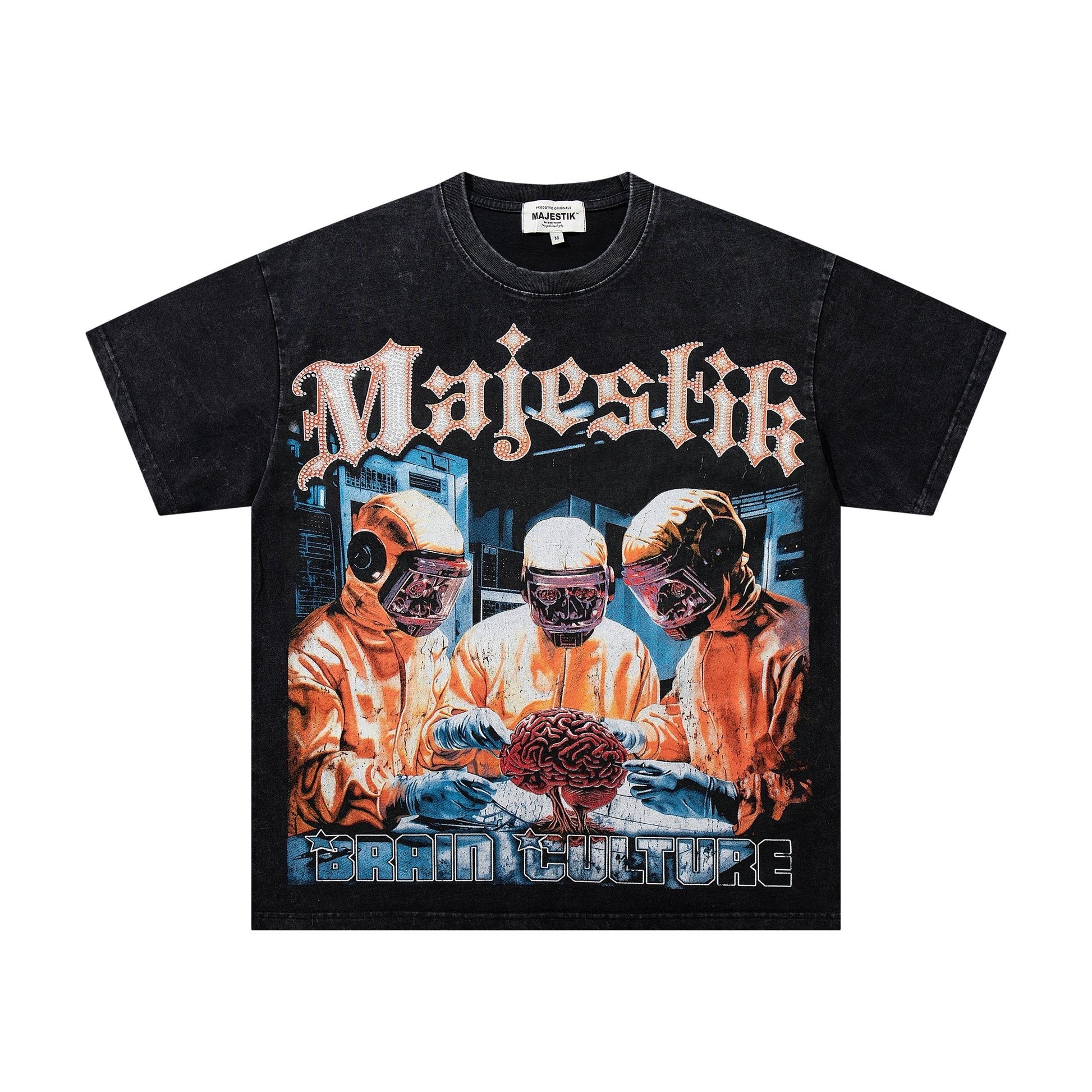 MAJESTIK Washed Black Rhinestone Graphic T-Shirt ¡ª hero