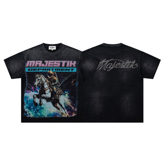 MAJESTIK Washed Black Horse Graphic T-Shirt ¡ª hero