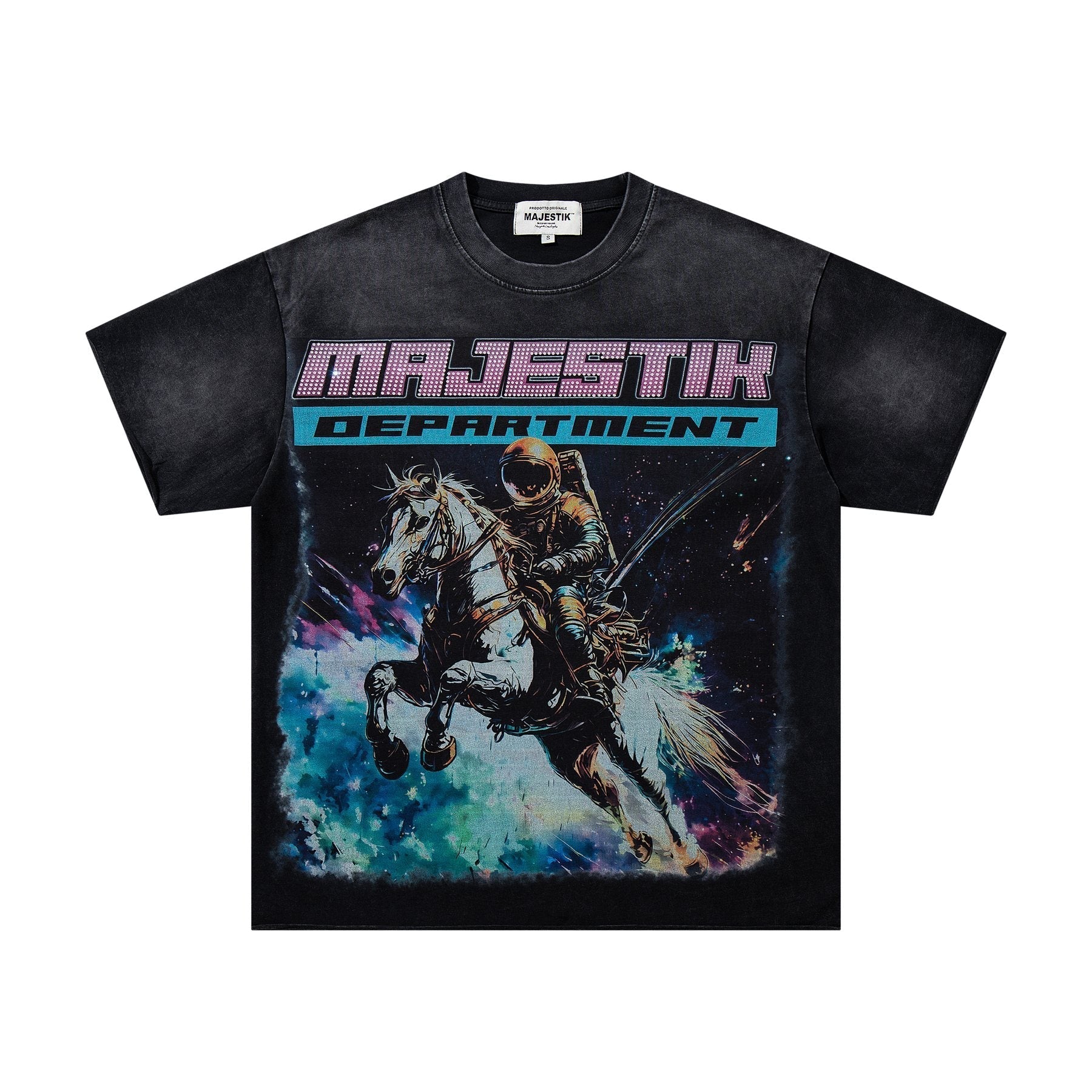 MAJESTIK Washed Black Horse Graphic T-Shirt ¡ª front