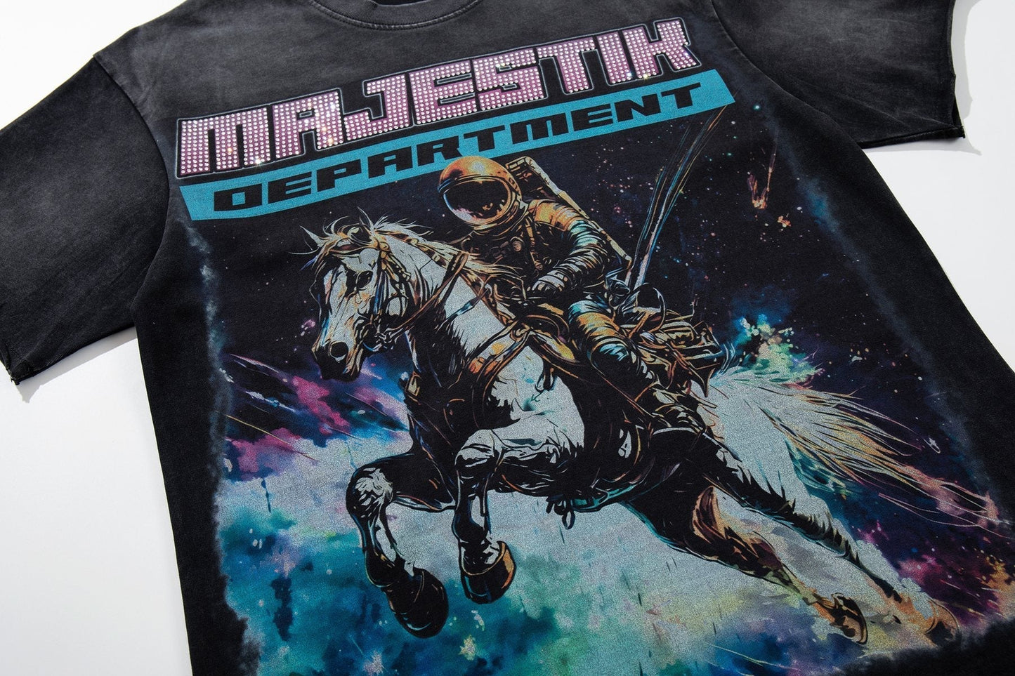 MAJESTIK Washed Black Horse Graphic T-Shirt ¡ª detail