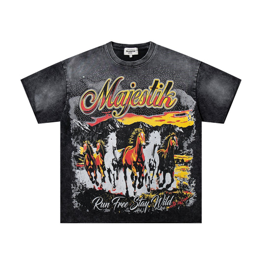 MAJESTIK Rhinestone Distressed Graphic T-Shirt ¡ª hero