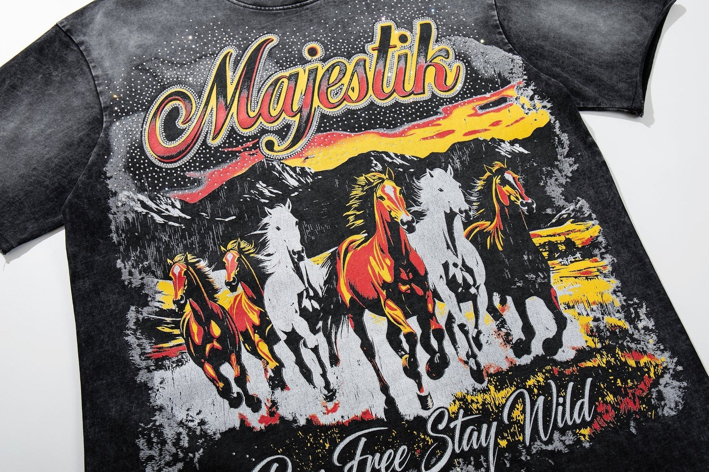 MAJESTIK Rhinestone Distressed Graphic T-Shirt ¡ª front