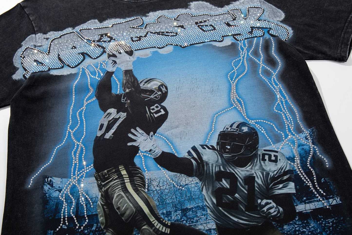 MAJESTIK Blue Football Graphic T-Shirt ¡ª detail