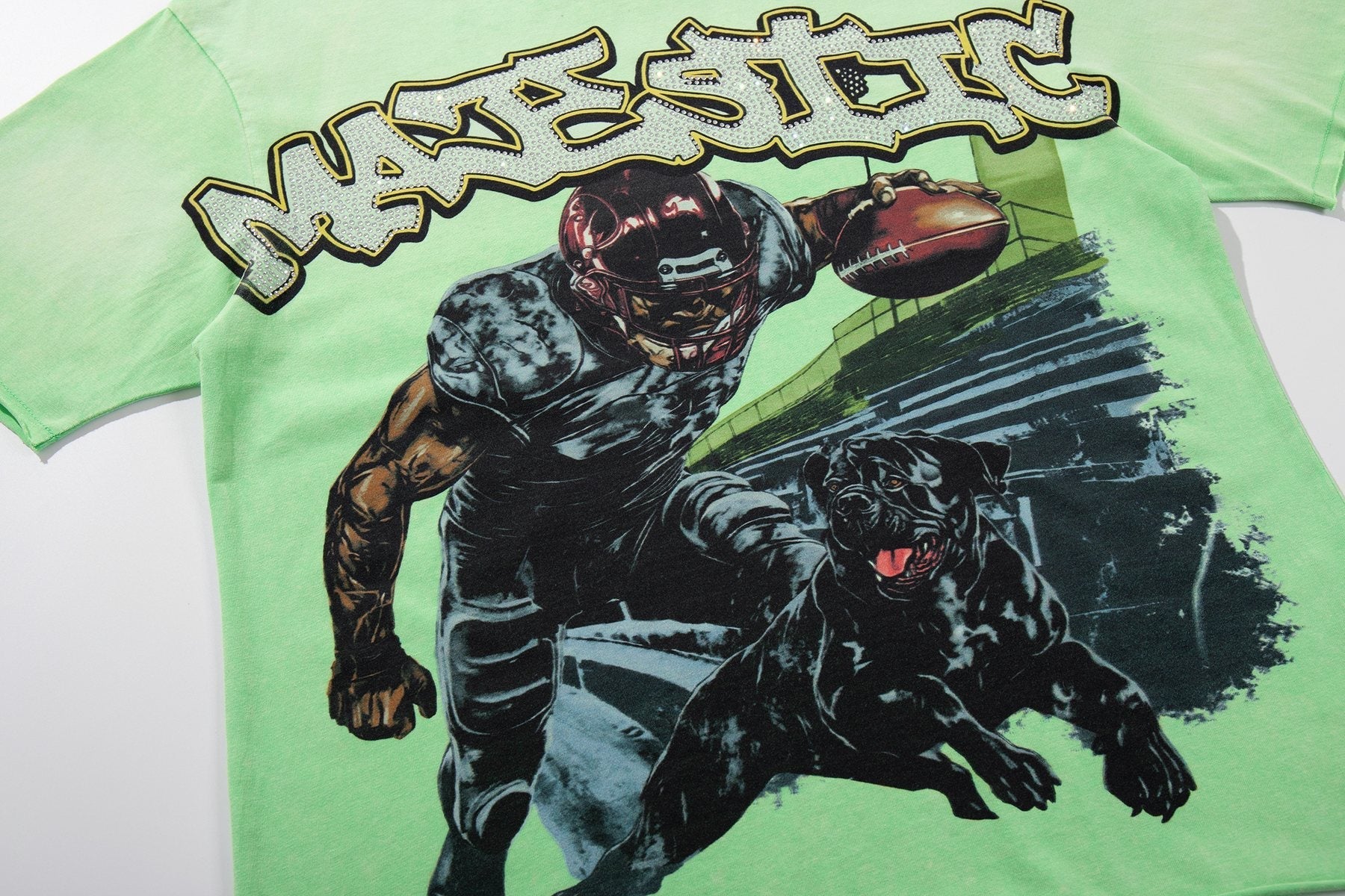 MAJESTIK Mint Green Football Graphic T-Shirt ¡ª detail