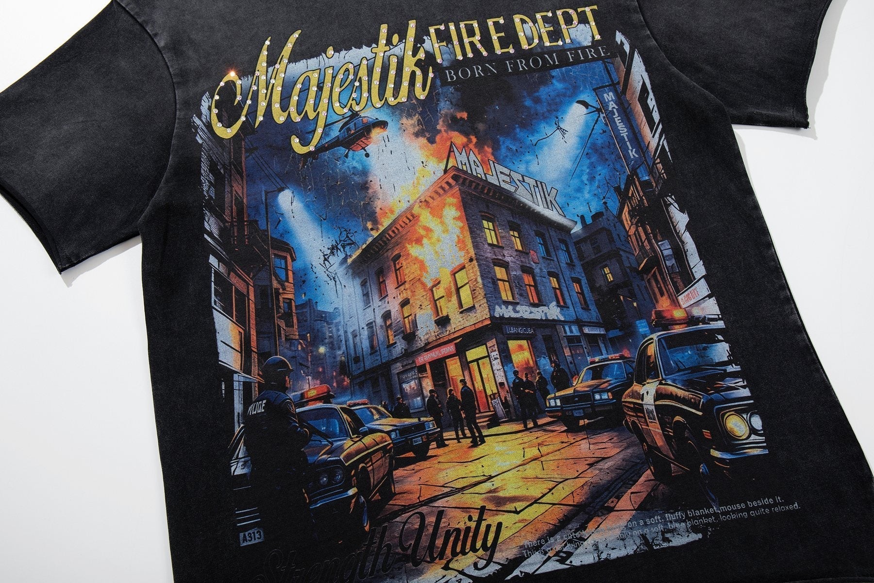 MAJESTIK Washed Black Rhinestone Graphic Short-Sleeve T-Shirt ¡ª detail