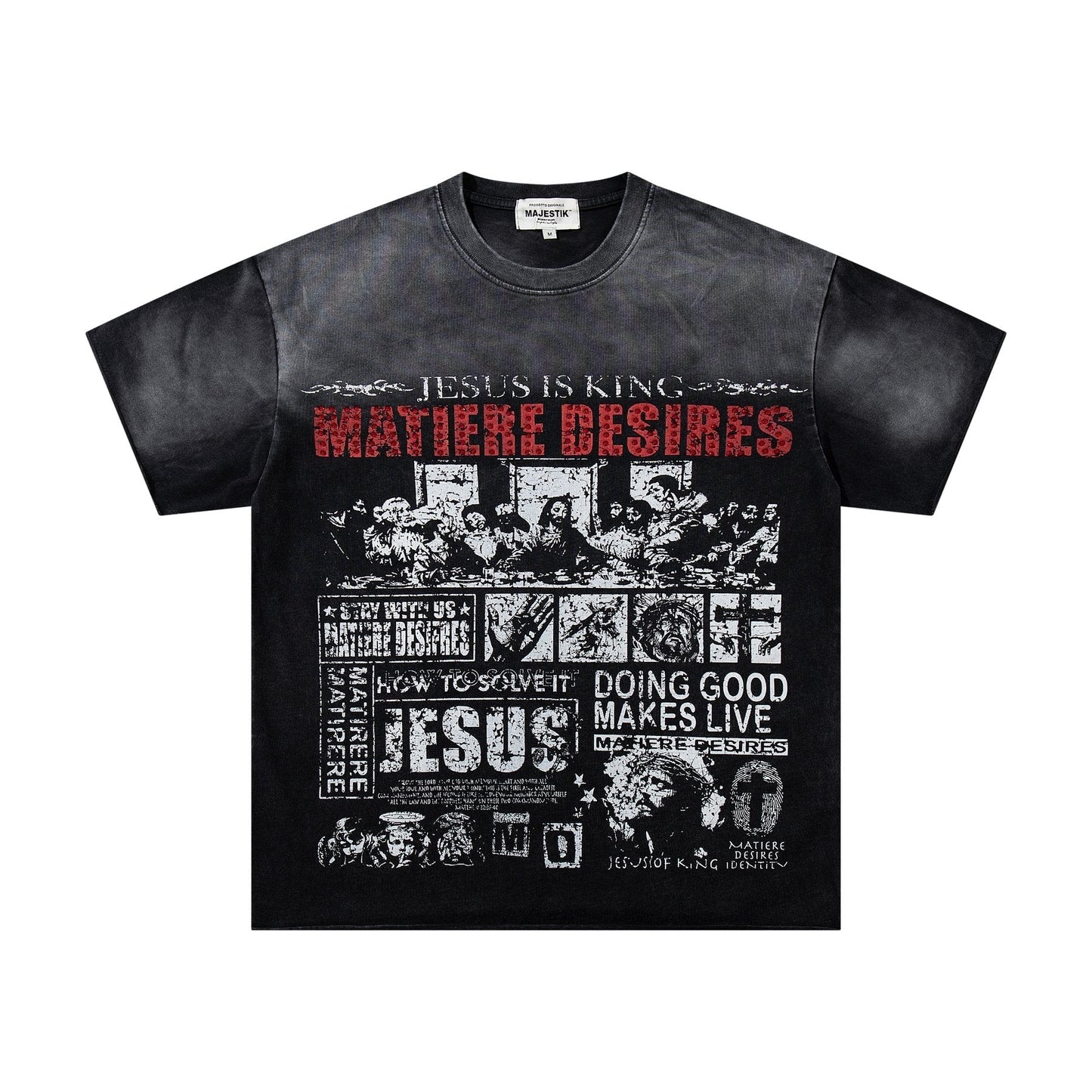 MAJESTIK Washed Black Distressed Graphic T-Shirt ¡ª front