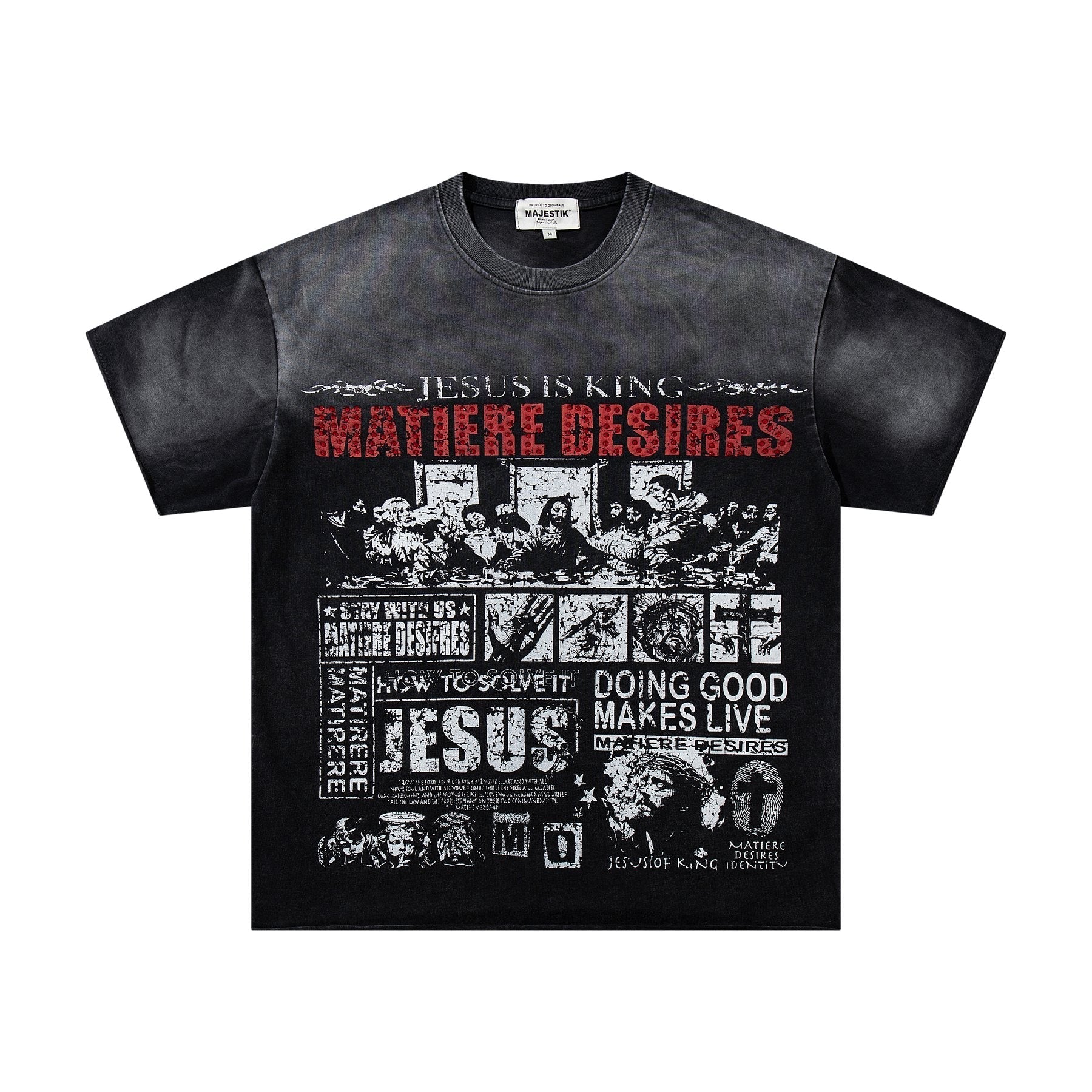 MAJESTIK Washed Black Distressed Graphic T-Shirt ¡ª front